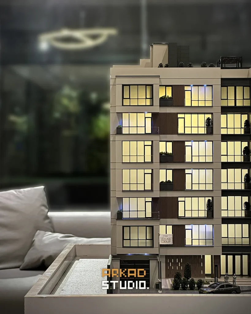 جزئیات دقیق نما و متریال ماکت آرین ۱۰ مشهد - ماکت‌سازی آرکاد